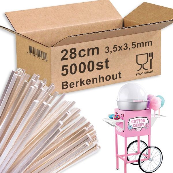 Suikerspinstokjes Berkenhout 28cm 5000st. Suikerspinstokjes Berkenhout 28cm 5000st.
