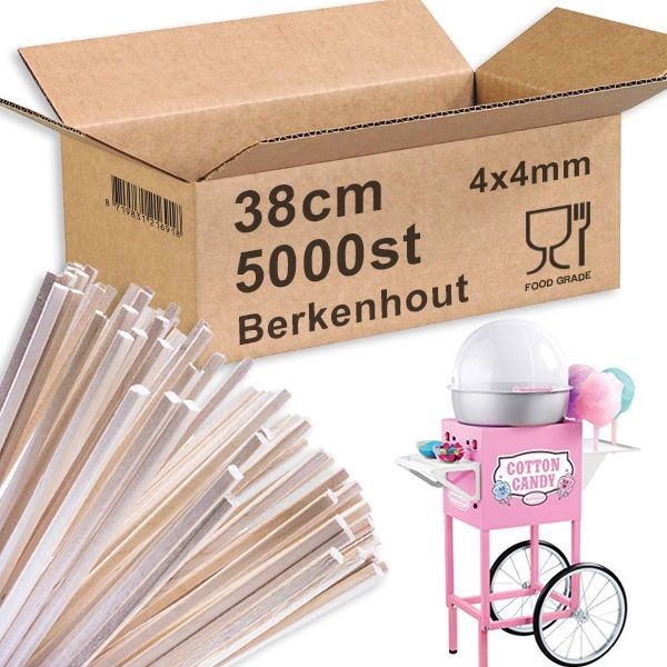Suikerspinstokjes Berkenhout 38cm 5000st. Suikerspinstokjes Berkenhout 38cm 5000st.